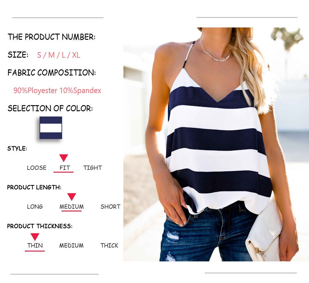 European And American Fashion Sexy Striped Loose Sling Ladies Top