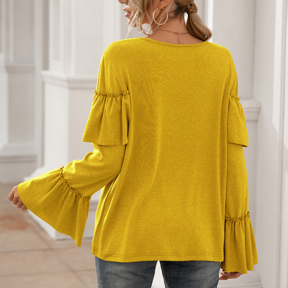 Loose Casual Ruffle Stitching Long Sleeves
