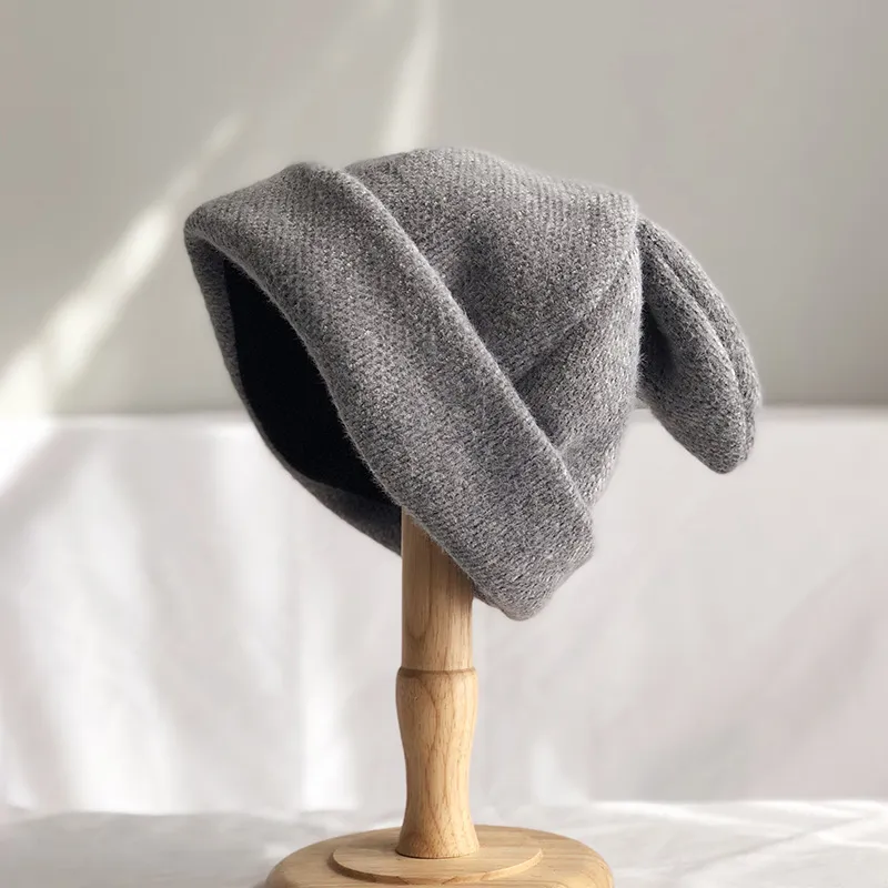 Knit Confinement Hat Warm Korean Cute Japanese Cold Hat - Grey