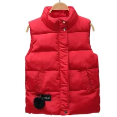 Women Vest Mandarin Collar Sleeveless Short Coat Women Jacket Waistcoat Female Plus Size - Red - View 1