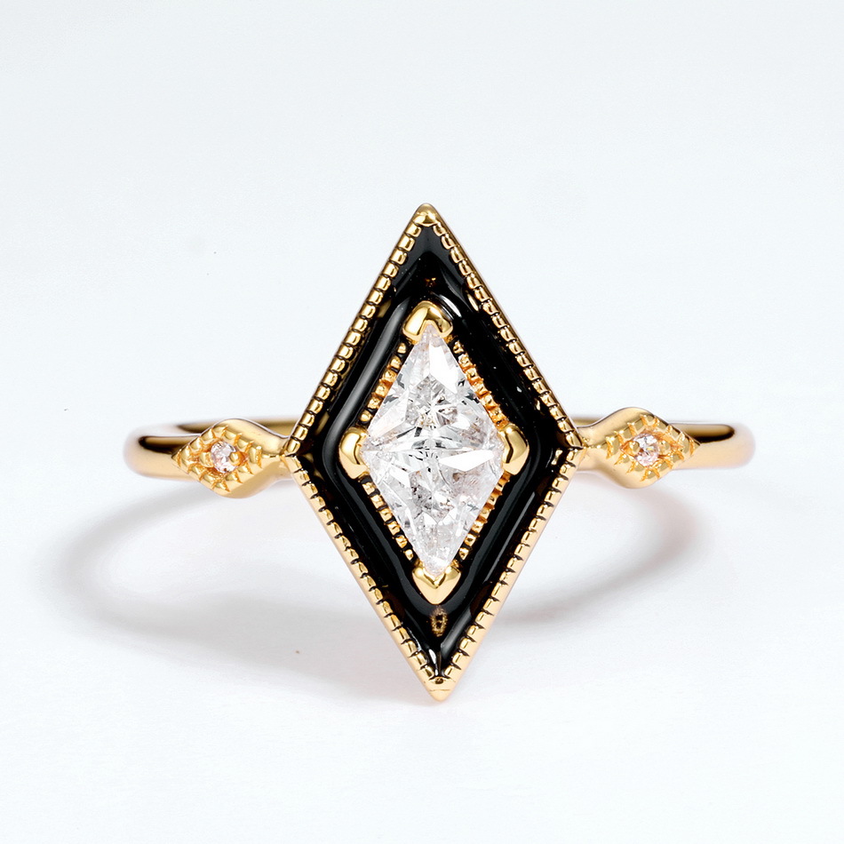 Oil-Drop White Zirconium Diamond Geometric Ring