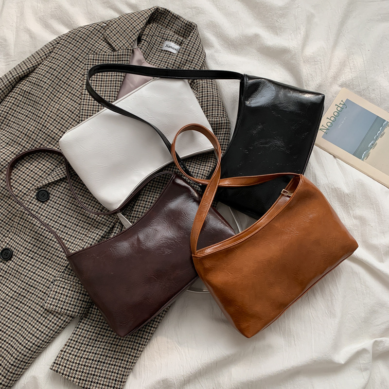 Pure Color Oily Leather All-Match Underarm Bag Bill Of Lading