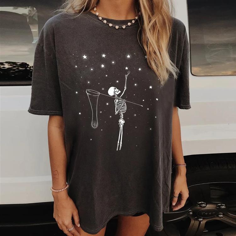Women's Loose Skull Print Short Sleeve T-Shirt