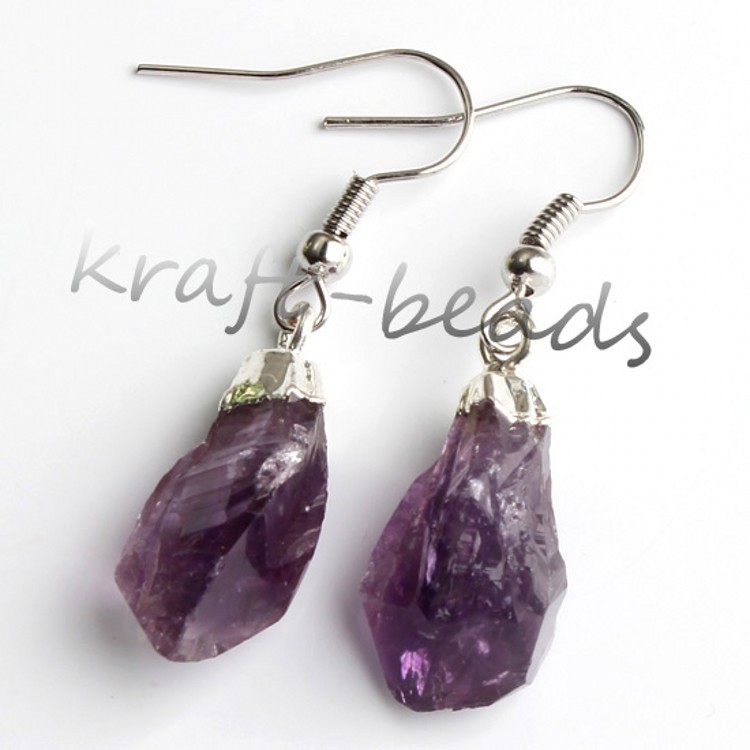 Natural Crystal Unshaped Rough Stone Earrings Earrings Silver Plated Amethyst - Shop at LoveMi