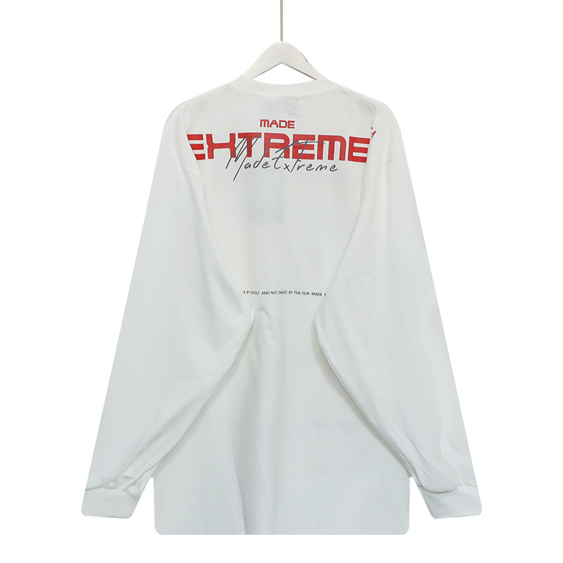 White Round Neck Cotton Graffiti Style Loose Long-Sleeved Bottoming Shirt