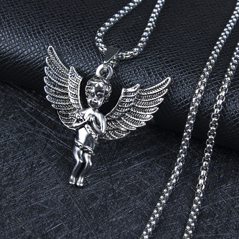 Little Angel Hip Hop Personality Titanium Steel Pendant Necklace