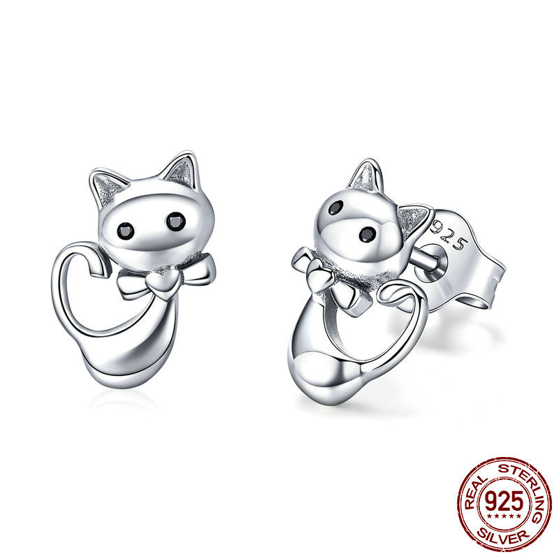 Cat Earrings S925 Sterling Silver Simple Personality Earrings