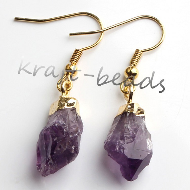 Natural Crystal Unshaped Rough Stone Earrings Earrings Gold Plated Amethyst - Shop at LoveMi