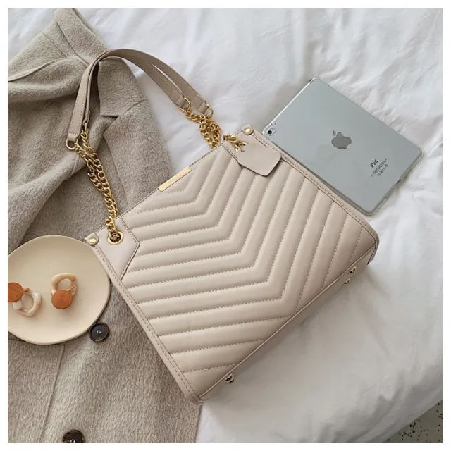 New Style Ladies Bucket Handbag with Chain Beige - Shop at LoveMi