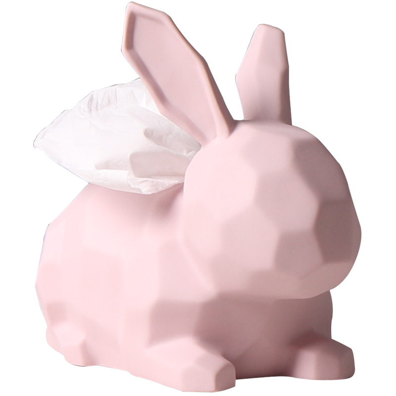 Nordic Creative Ceramic Tissue Box Pink Rabbit Decoration