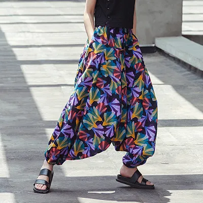 Large Size Bloomers Casual Baggy Pants Yoga Ethnic Harem Pants Purple - Shop at LoveMi