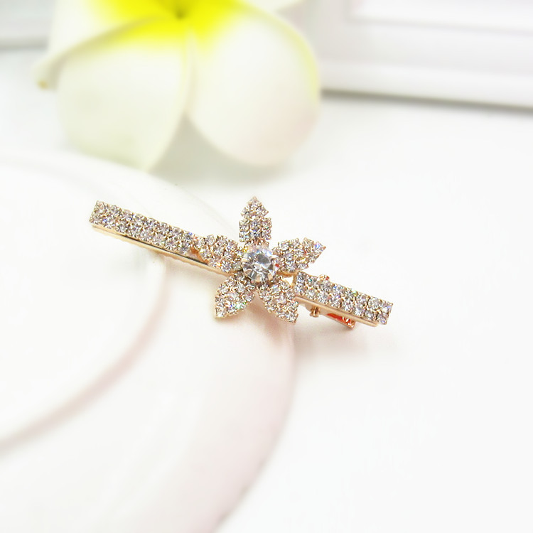 Korean Hair Accessories Rhinestone Bangs Clip Five Petal Flower - Shop at LoveMi