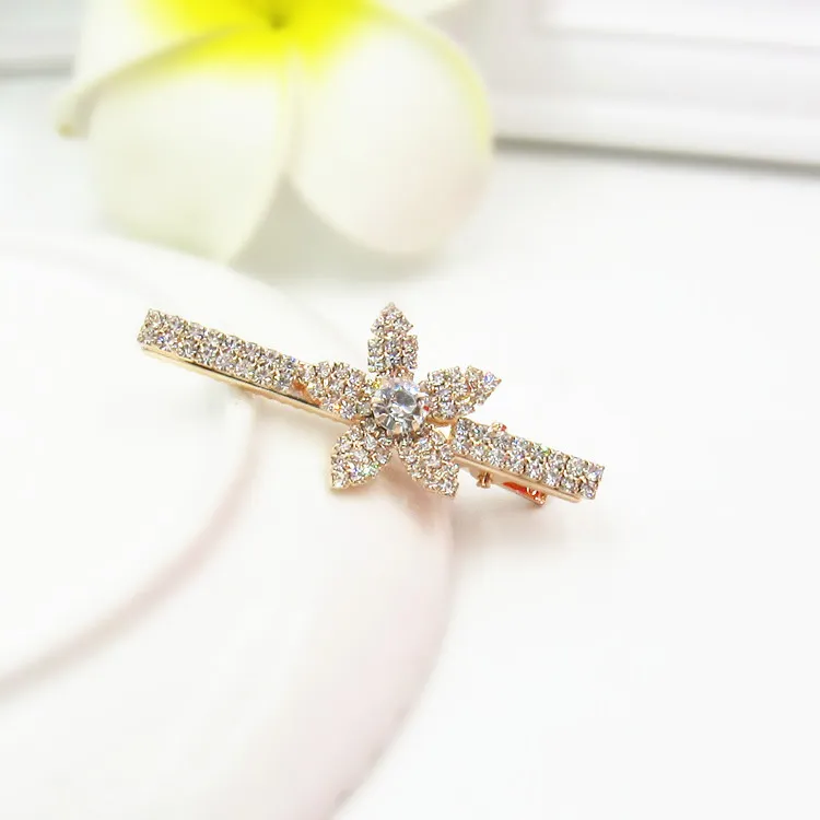 Korean Hair Accessories Rhinestone Bangs Clip - Five Petal Flower