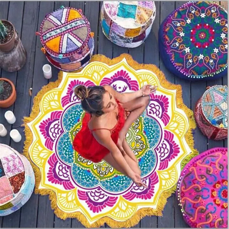Polygon Printing Tassel Round Bath Towel Yoga Mat – image 5