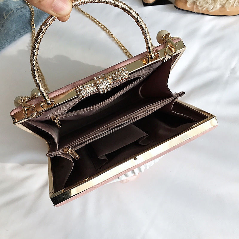 Pearl Embossed Decorative Rose Crossbody Portable Chain Bag