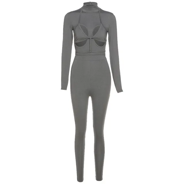 Sexy Hollow Strap Fashion Sports Jumpsuit Grey - Shop at LoveMi