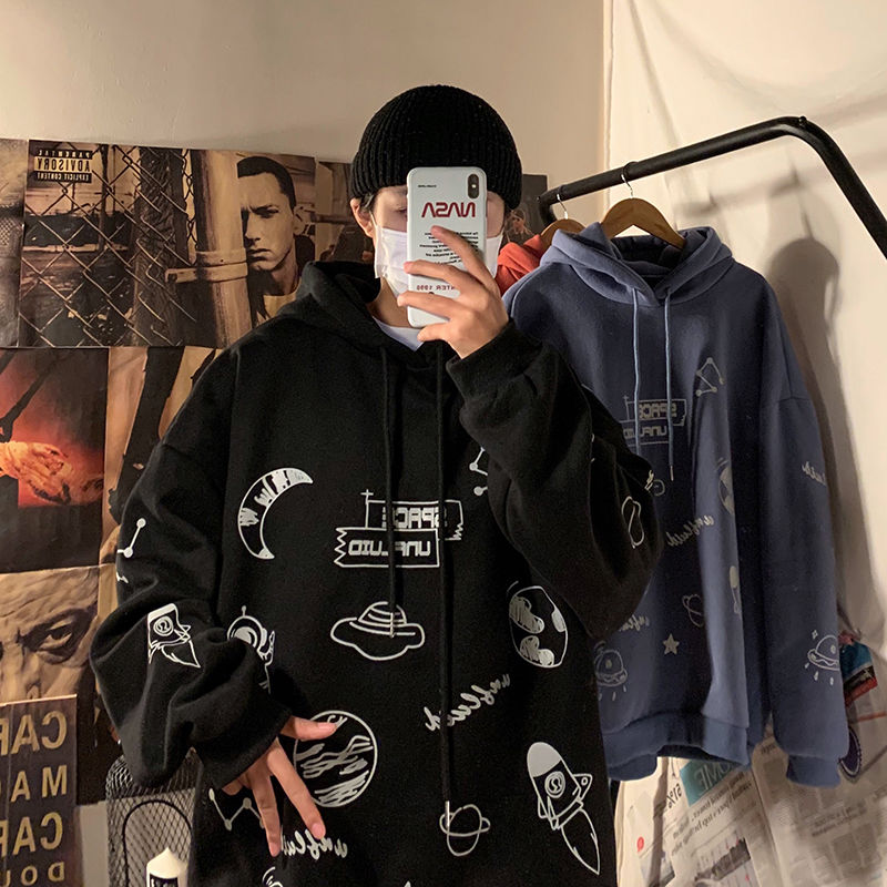 Winter Plus Velvet Thickening Trend Student Print Jacket