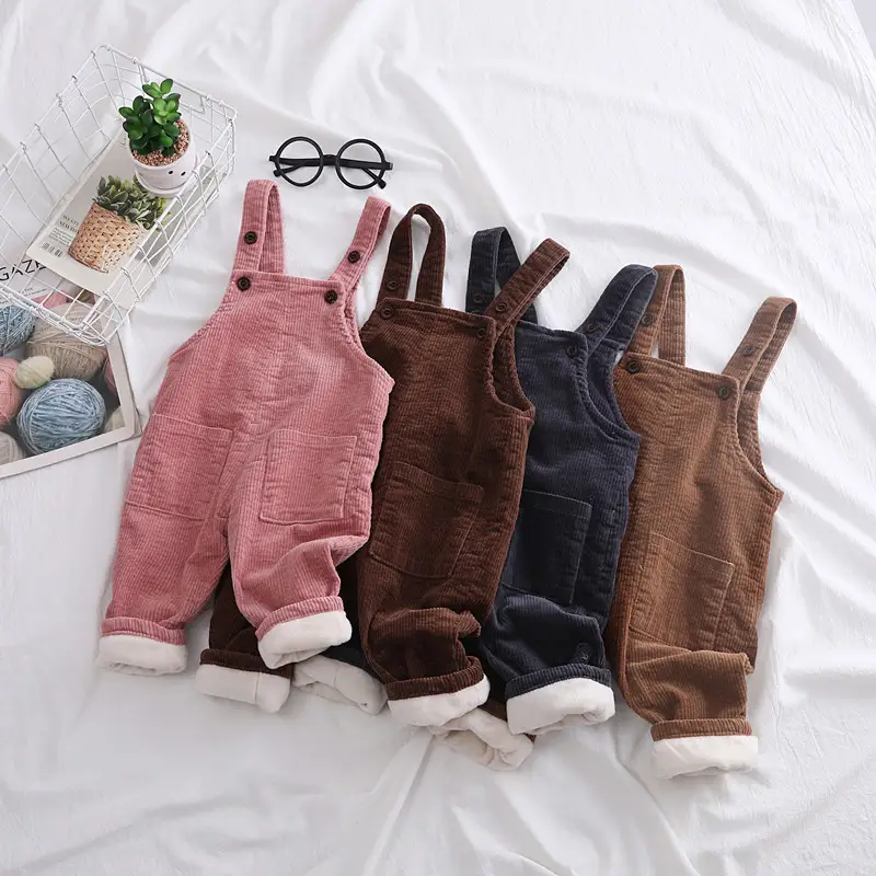 Children's Bib Plus Velvet 0-3 Year Old Baby Can Gear Corduroy Thick Warm Pants