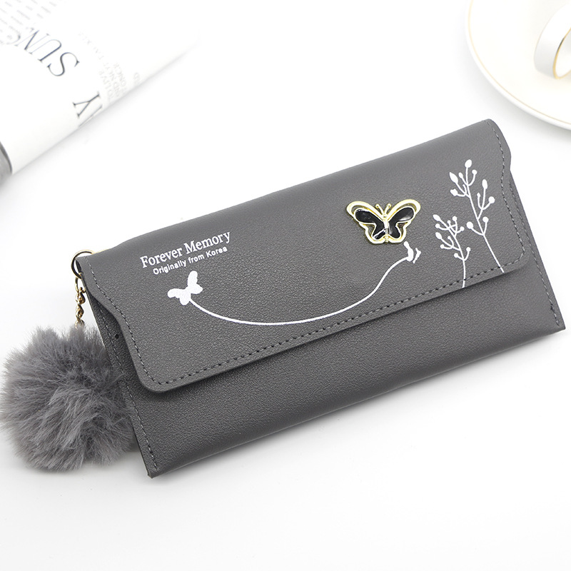 Fashion Ladies Long Solid Color Fur Ball Bow Clutch