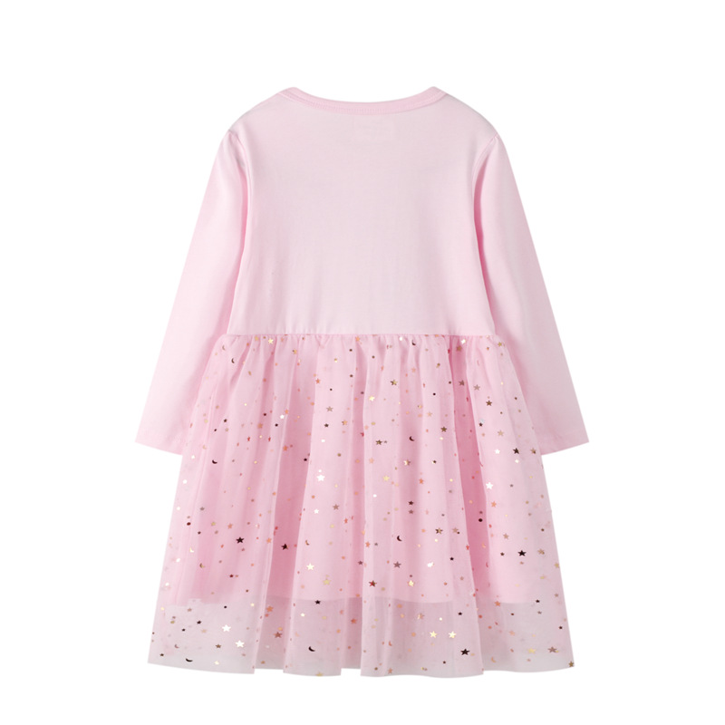 Mesh Girls Long Sleeve Embroidered Princess Dress