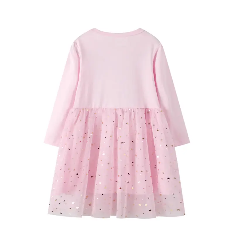 Mesh Girls Long Sleeve Embroidered Princess Dress