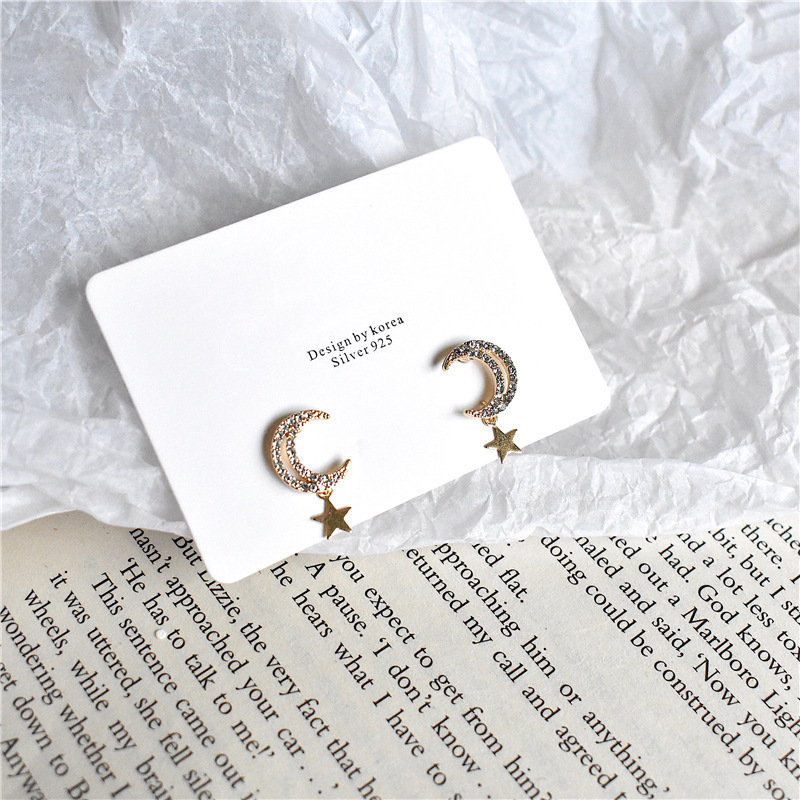 Gentle Wind Star Moon Zircon Earrings Women