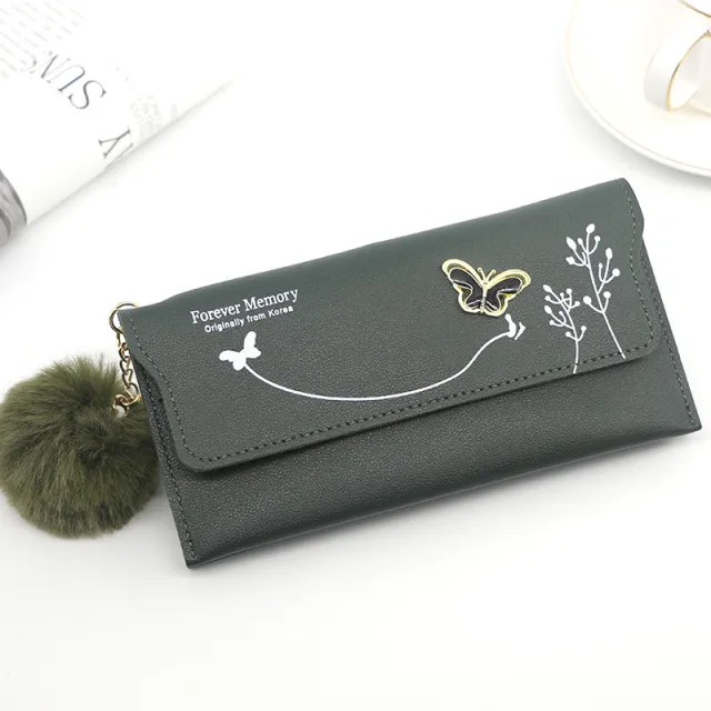 Fashion Ladies Long Solid Color Fur Ball Bow Clutch Green - Shop at LoveMi