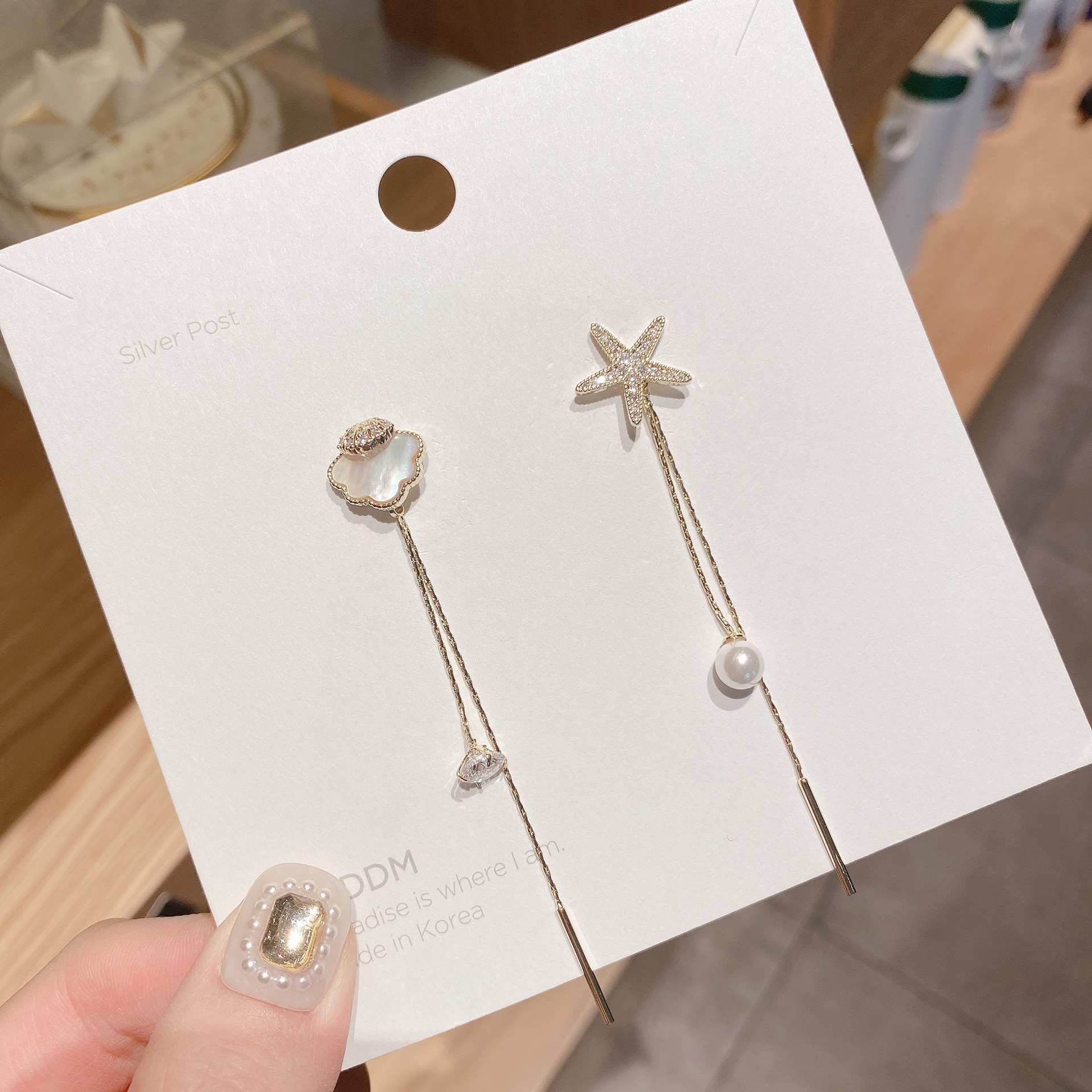 Fashion Shell Starfish Asymmetric Pearl Earrings