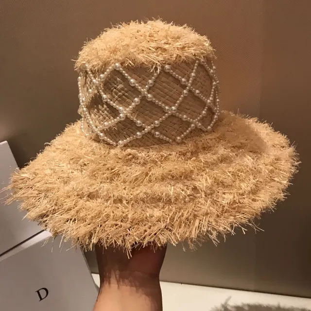 Summer Raffia Straw Hat Hand stitched Pearl Hat - Shop at LoveMi