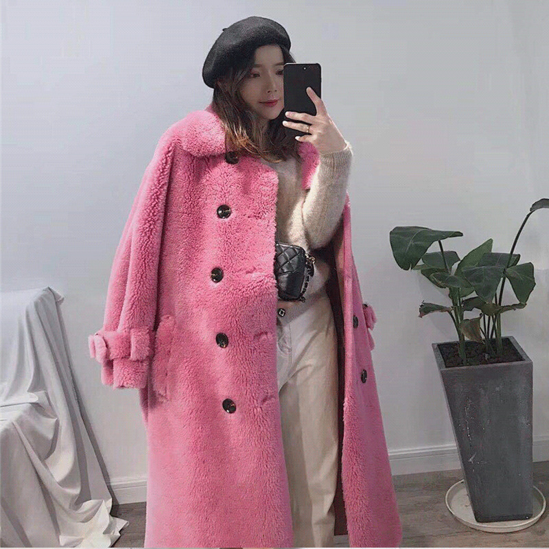 Large Grain Sheep Sheared Leather Jacket Women