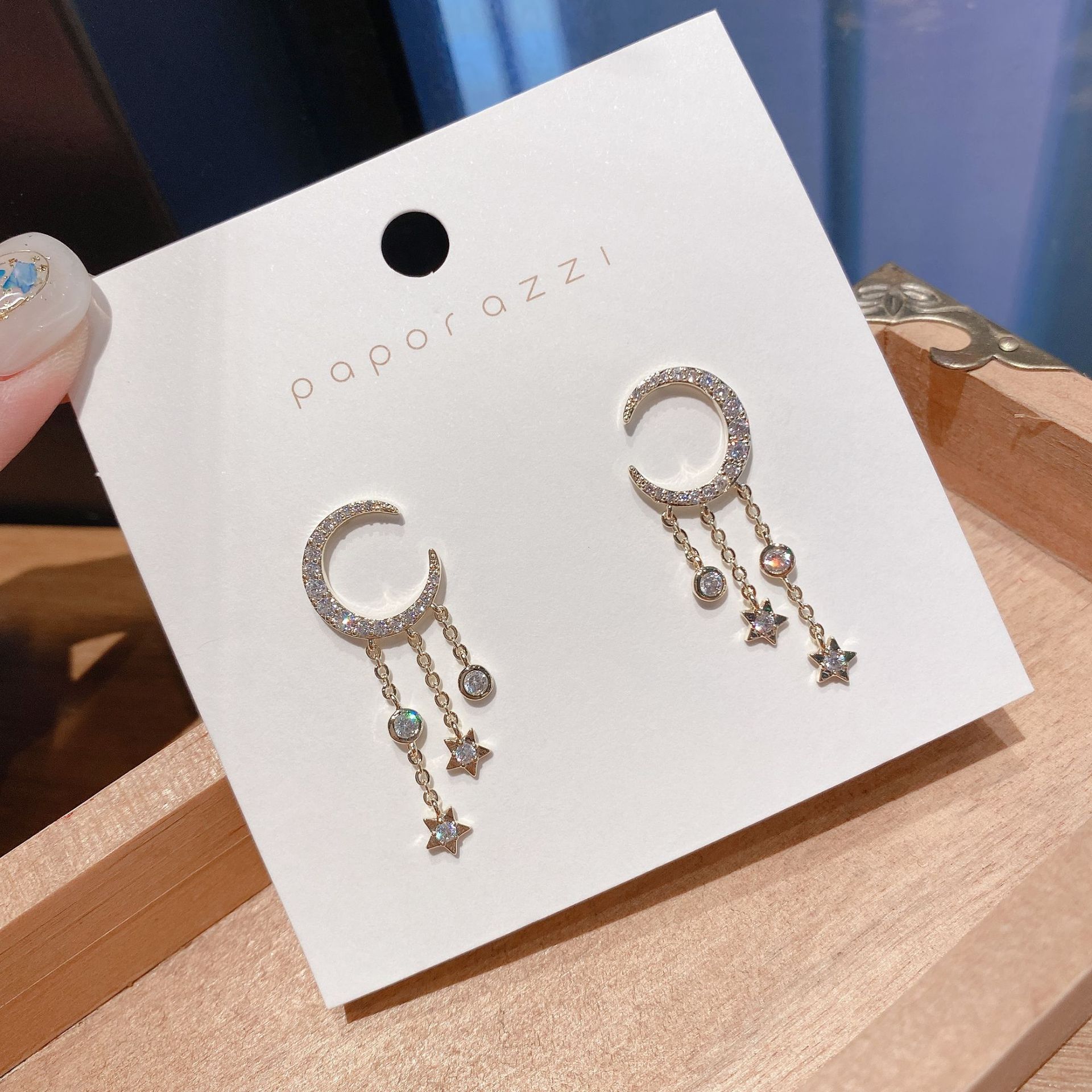 Net Red Same Temperament Tassel Star and Moon Earrings