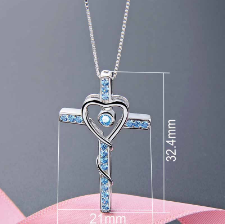 S925 Sterling Silver Ladies Inlaid Zircon Cross Pendant Necklace
