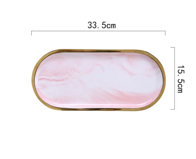 Net Red And Gold Edged Ceramic Oval Plate Pink Gold Large - Shop at LoveMi