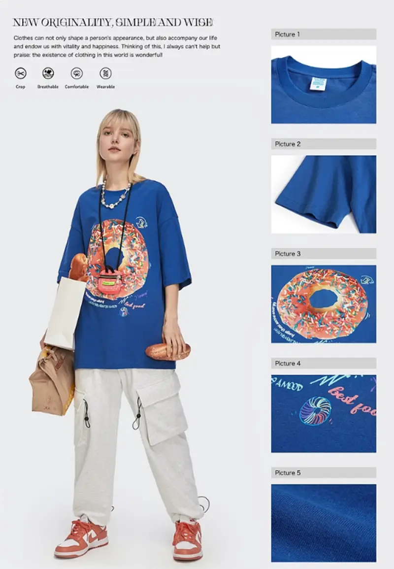 Personality Creative Abstract Donut Print Loose Short Sleeves