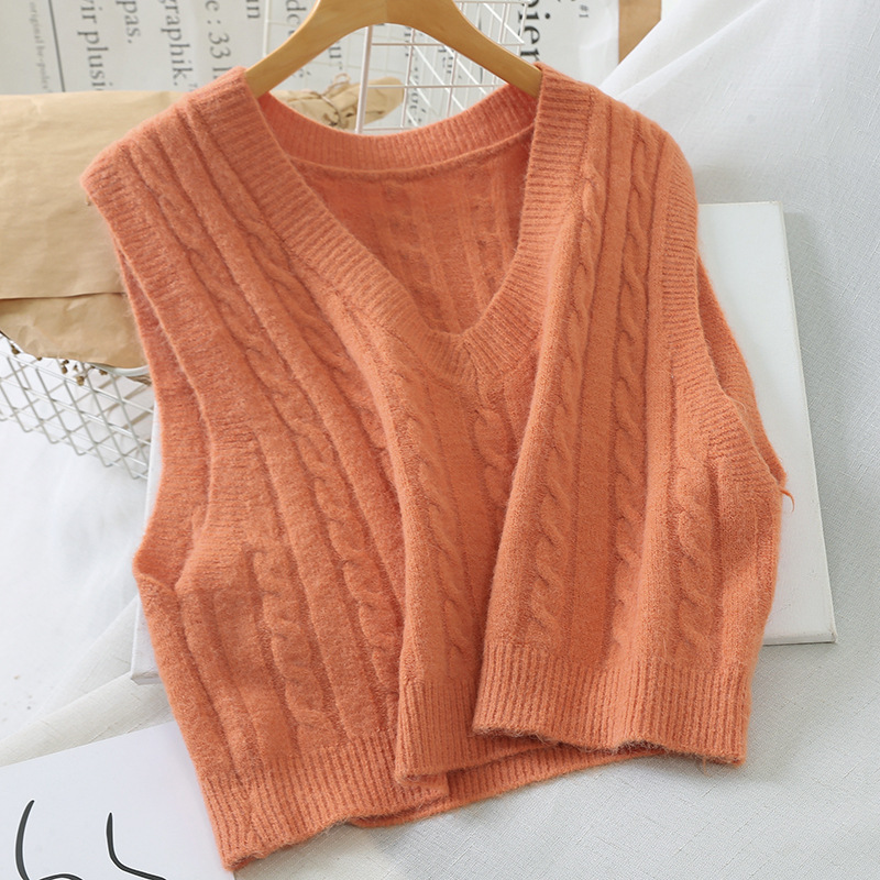 Women's Autumn And Winter Short V Neck Knitted Sweater Vest