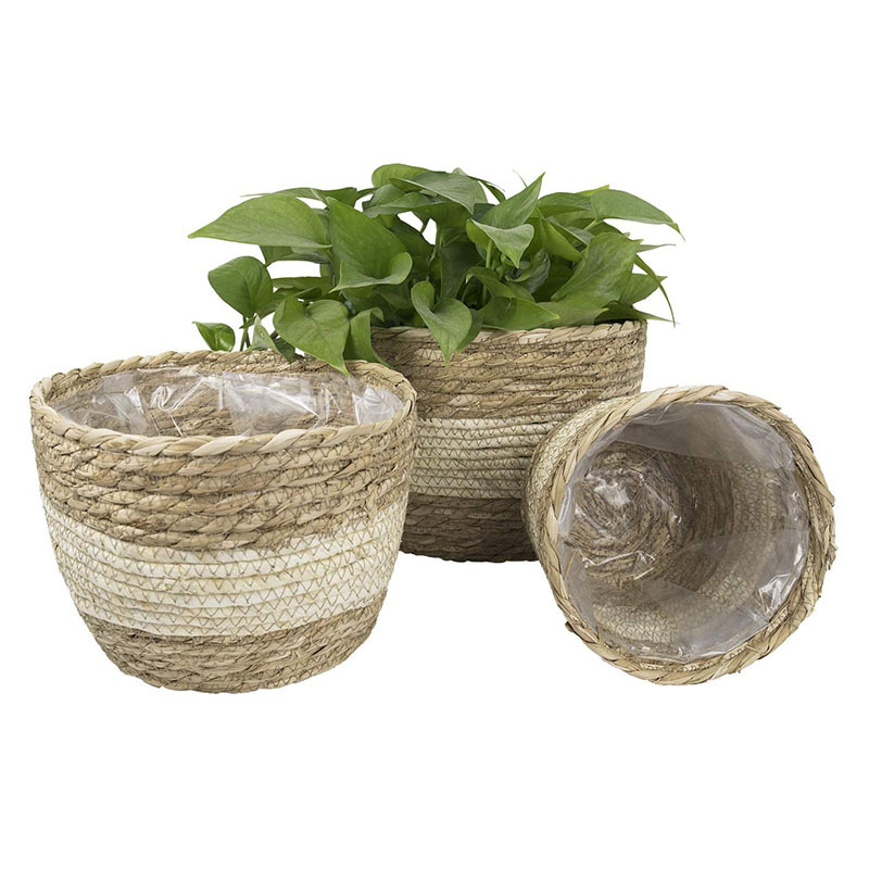 Straw Hanging Planting Basket