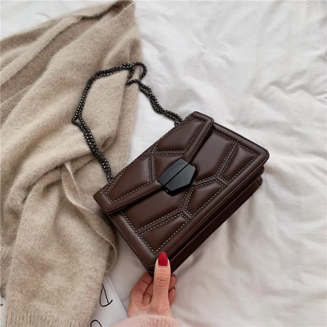 Casual Chain One Shoulder Messenger Small Square Bag Coffee - Shop at LoveMi