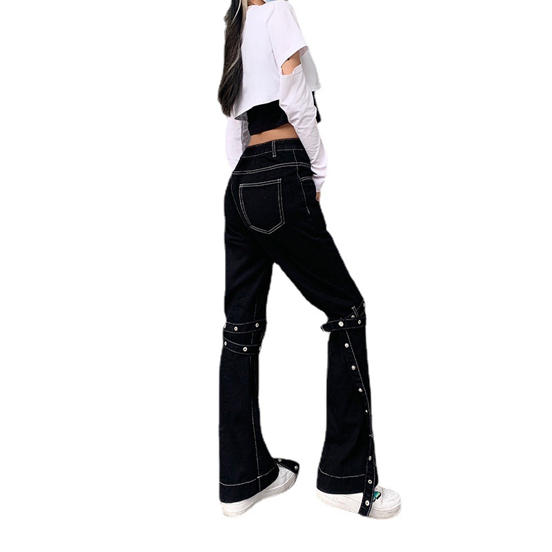 Lace-Up, High-Waisted, Thin, Casual Denim Pants