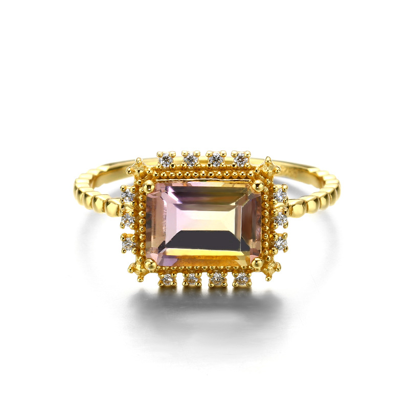 Natural Color Treasure Amethyst Rectangular Ring Women