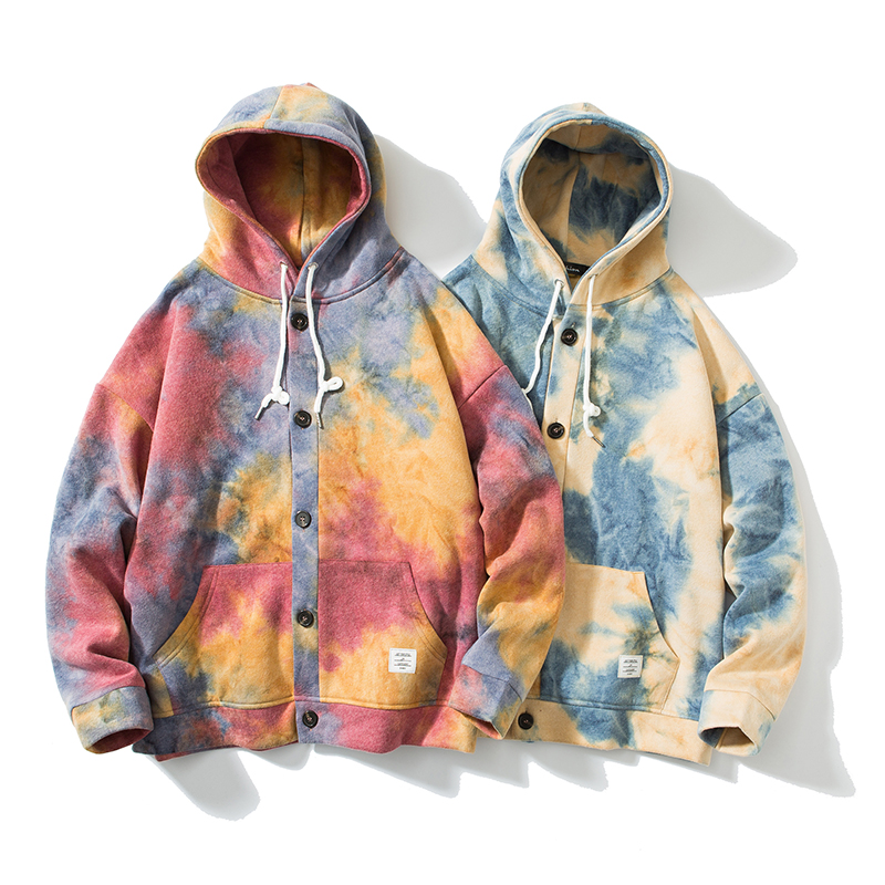 Japanese Tie-Dye Flower Hooded Jacket Men