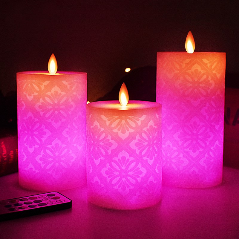 LED Hollow Pattern 18-key Remote Control Electronic Candle Decoration Lamp