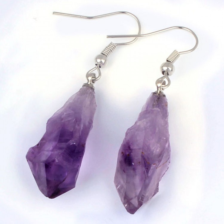 Natural Crystal Unshaped Rough Stone Earrings Earrings Amethyst - Shop at LoveMi