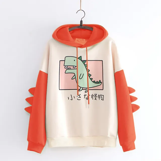 Cute Dinosaur Print Hoodie And Plush Sweatshirt Orange - Shop at LoveMi