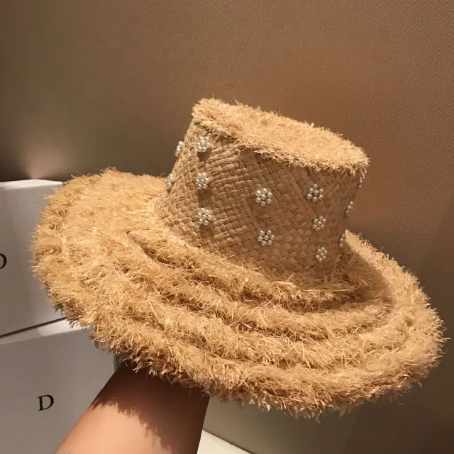 Summer Raffia Straw Hat Hand stitched Pearl Hat - Shop at LoveMi