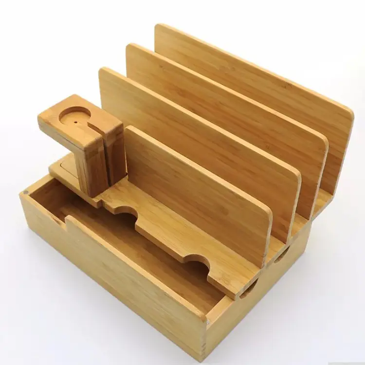 Bamboo Charging Station and Desktop Organizer for Multiple Devices