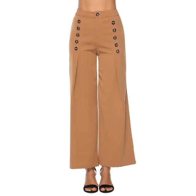 All Match Button High Waist Loose Long Straight Pants Khaki - Shop at LoveMi