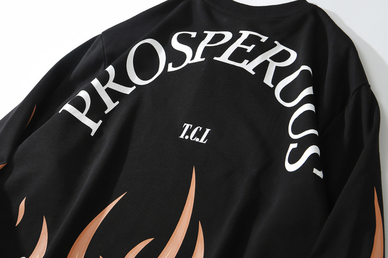 Flame Print Sports Sweatshirt Men's and Women's Round Neck Top