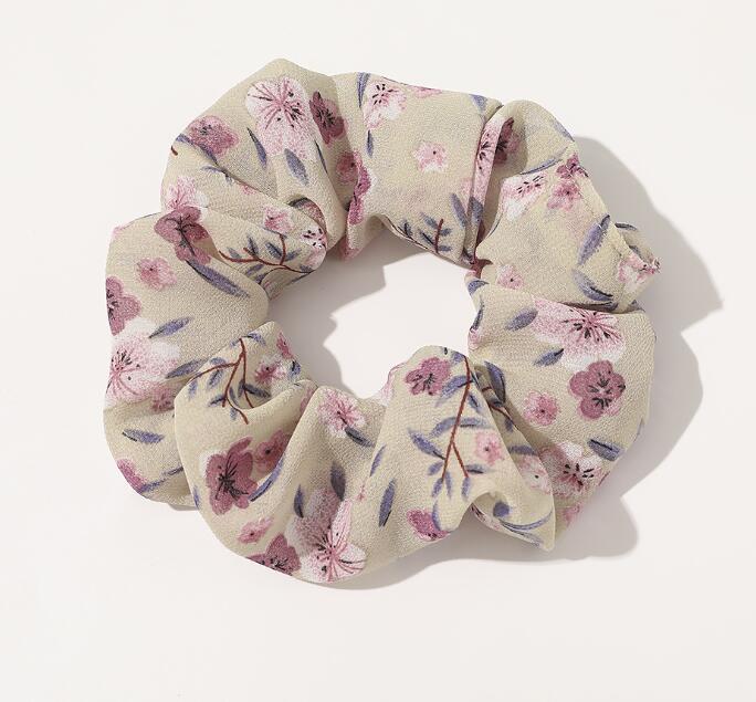 Vintage Floral Large Intestine Circle Hair Tie Beige - Shop at LoveMi