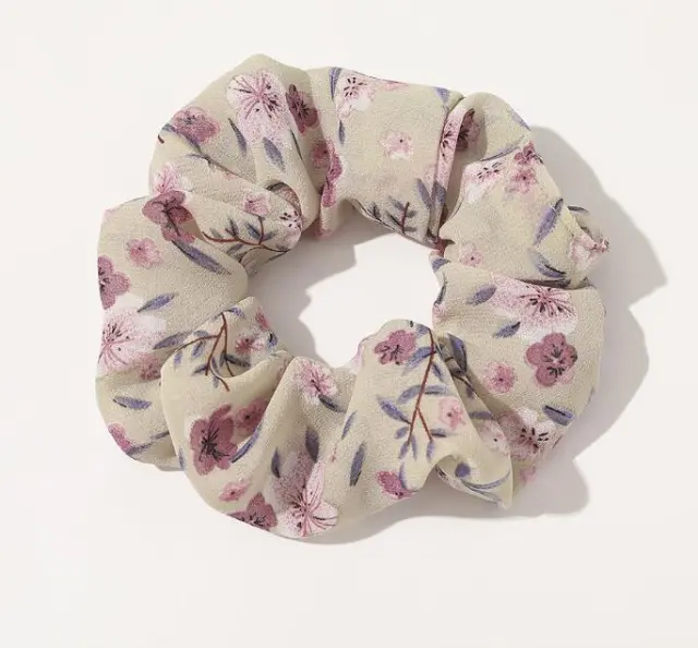 Vintage Floral Large Intestine Circle Hair Tie Beige - Shop at LoveMi