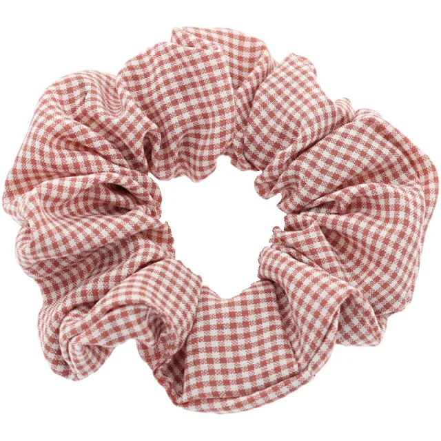 Pig Intestine Hairband Checked Fabric Elastic Rubber Band Pink - Shop at LoveMi